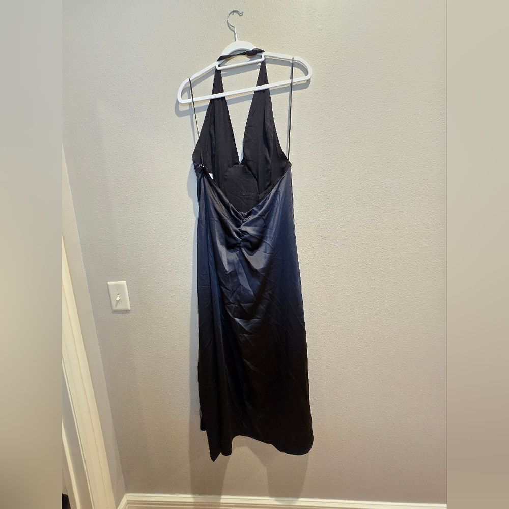 FREE PEOPLE DANCE TIL DAWN SATIN HALTER MAXI SLIT DRESS Sz M NWT - Picture 5 of 6